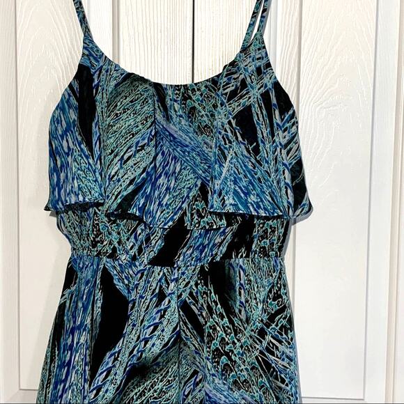 Lily Rose Mini Dress Blue Green Black Print Sleeveless Ruffle Mini Dress Medium - Picture 5 of 9